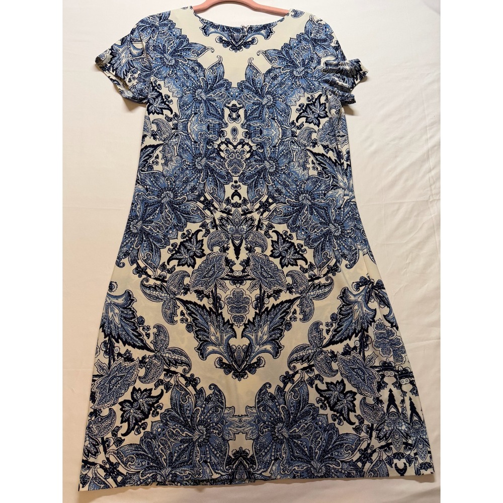 White House Black Market Dress Women Medium Blue White Paisley‎ Shift Casual
